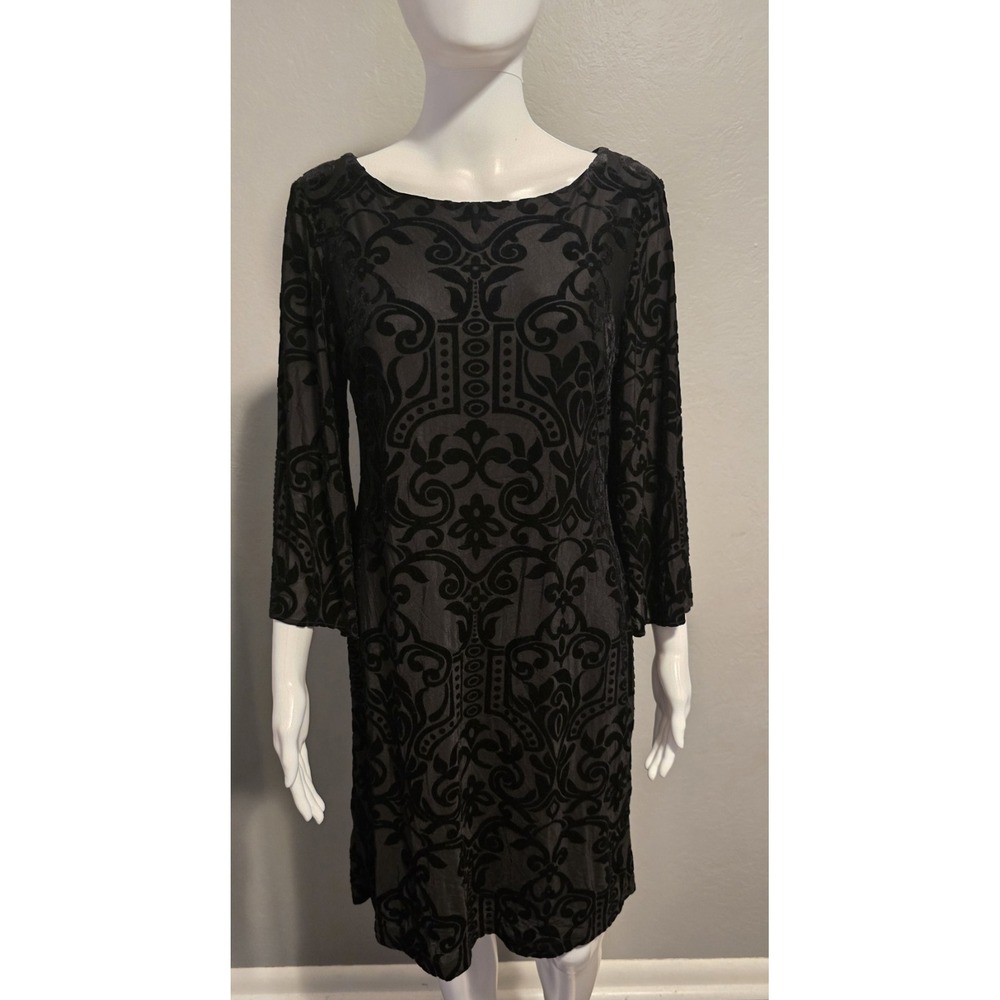 Ronni Nicole Black Burnout Velvet Floral Damask Dress Whimsigoth Cocktail Sz 10